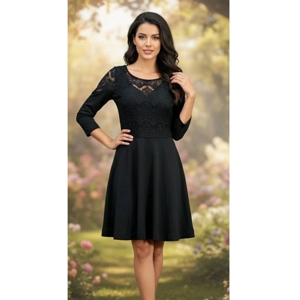 Lilly Pulitzer Dress Women's S Black Lace Crochet Long Sleeve Bodice Fit Flare